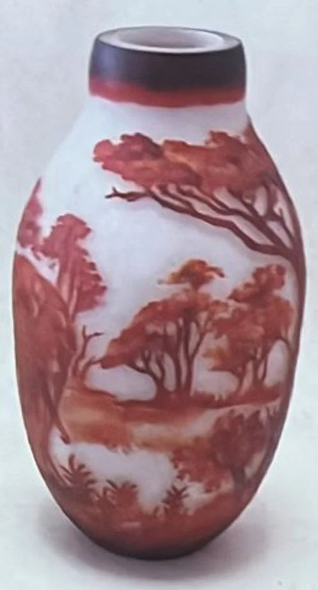 Luxus Deko Glas Vase Mehrfarbig H. 33 cm - Runde Cameoglas Blumenvase - Luxus Deko Accessoires