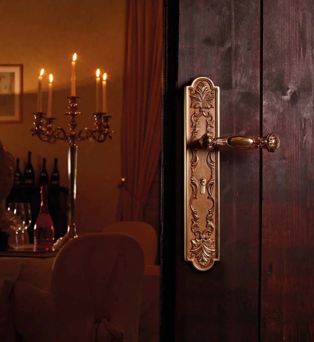 Barock Türklinken Set Französisches Gold 18,4 x H. 41,8 cm - Barockstil Türgriff Set