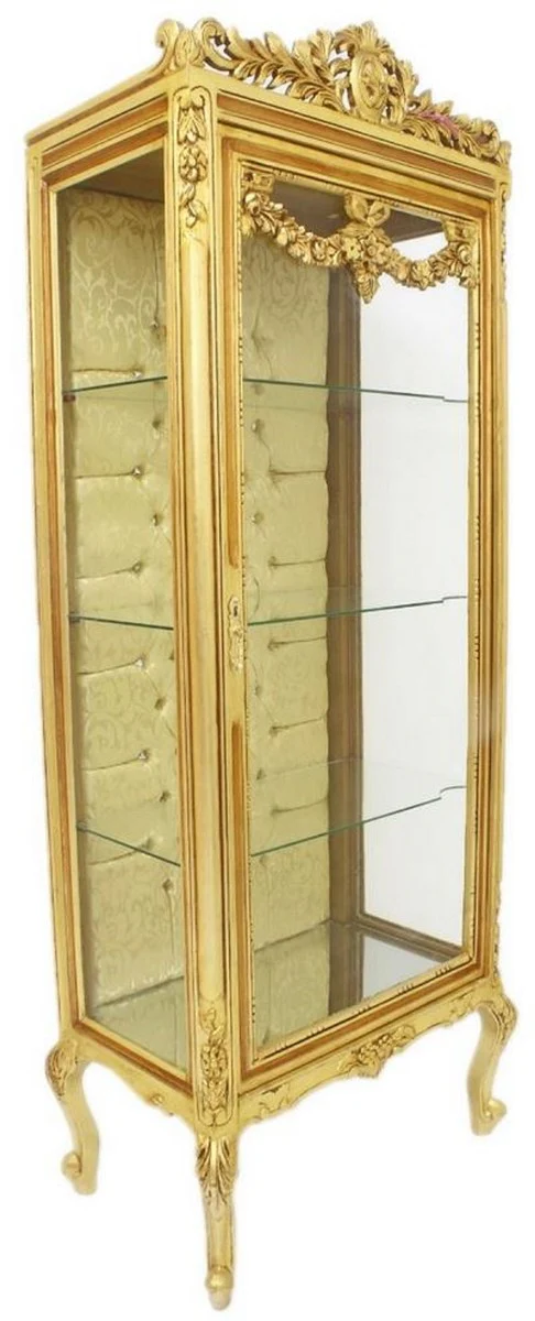 Barock Vitrine Gold 70 x 40 x H. 180 cm - Prunkvoller Barock Vitrinenschrank mit Glastür und Glitzersteinen - Barock Möbel