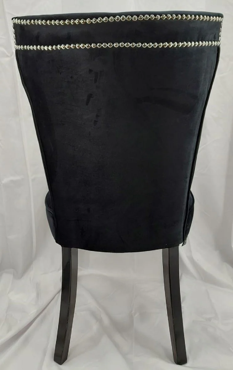 Luxus Esszimmer Stuhl Schwarz / Silber - Küchenstuhl mit edlem Samtstoff - Esszimmer Möbel - Küchen Möbel - Luxus Möbel - Luxus Einrichtung