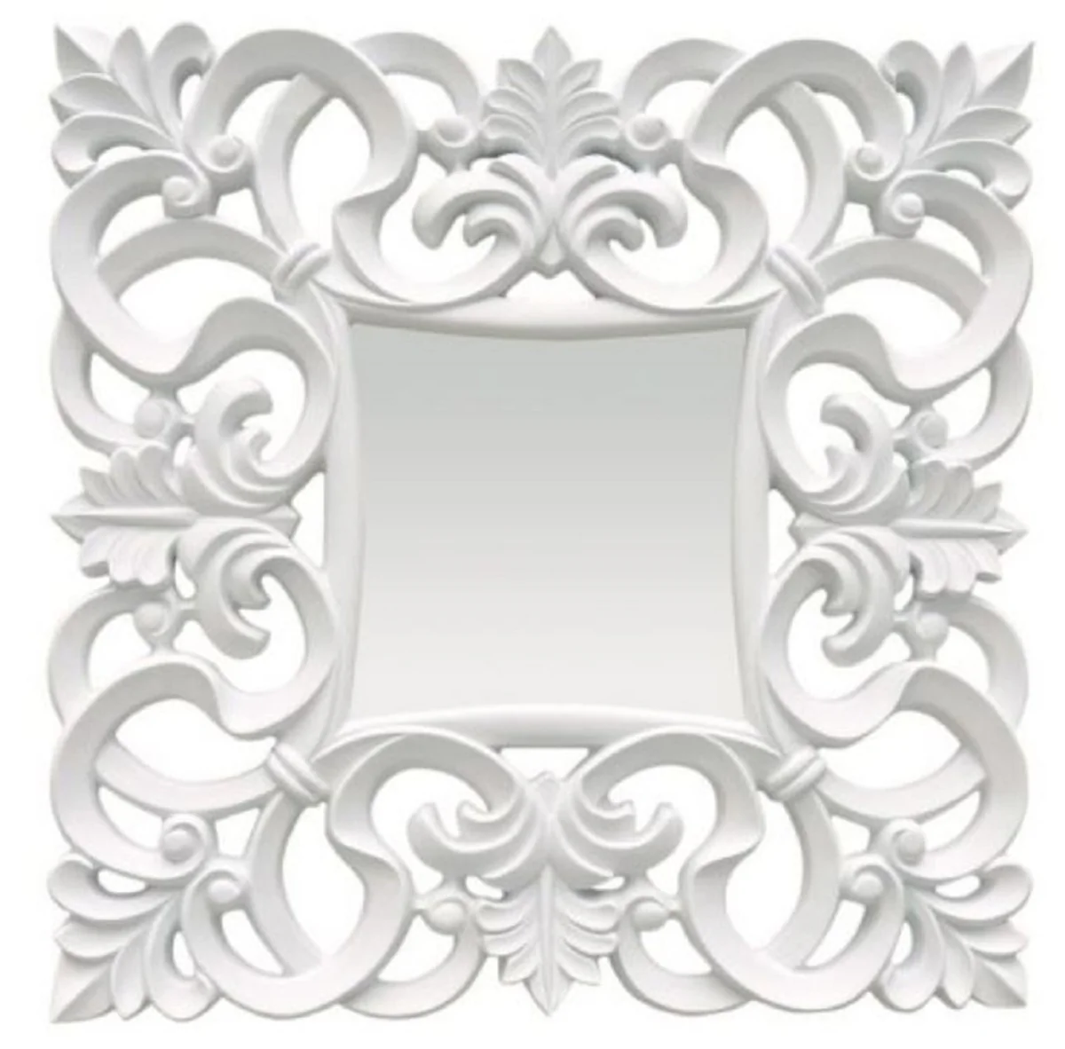 Barock Spiegel Weiß 76 x H. 76 cm - Quadratischer Wandspiegel im Barockstil - Prunkvoller Antik Stil Garderoben Spiegel - Barock Interior - Barock Möbel