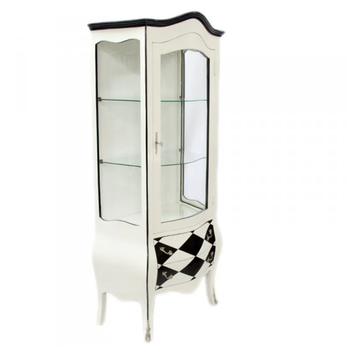 Barock Vitrine Weiß / Karo Schwarz/Weiß - Limited Edition
