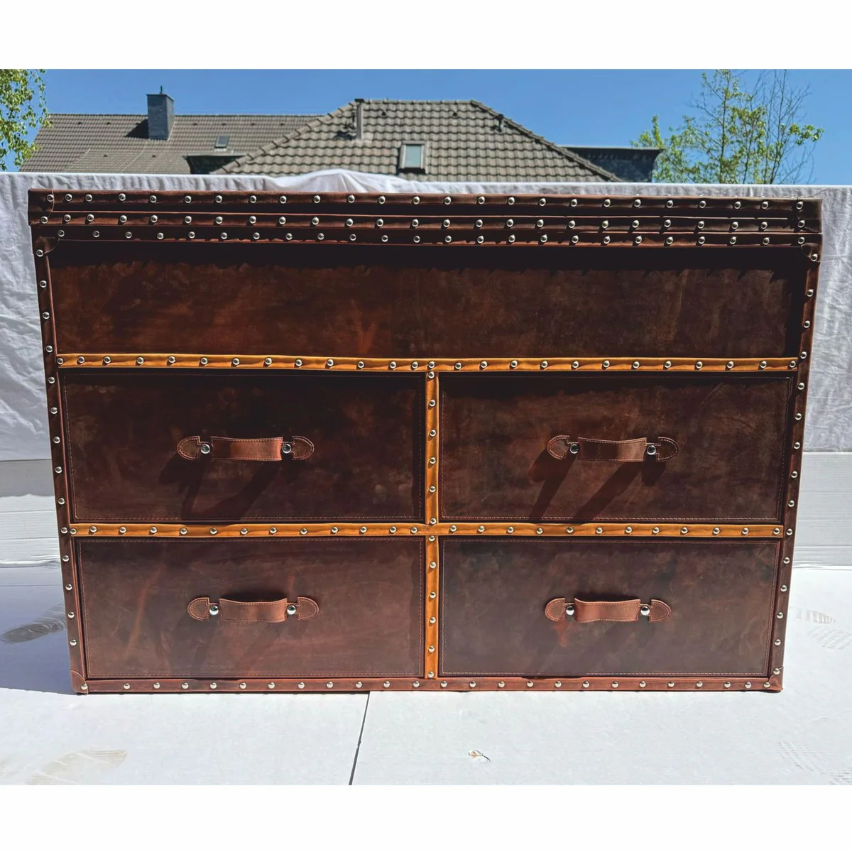 Luxury Art Deco Chest of Drawers / Chest Brown 125 cm - Leather Furniture