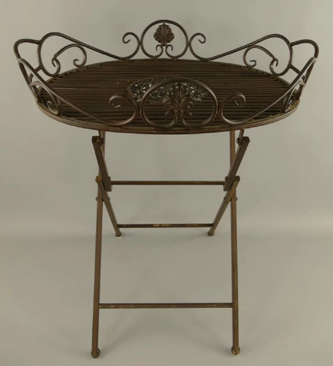 Jugendstil Garten Beistelltisch Rost 63 x 48 x H. 70 cm - Klappbarer Garten Metall Tisch - Barock & Jugendstil Garten Möbel