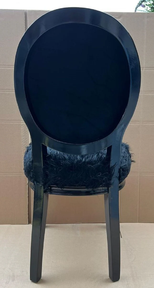 Luxus Barock Esszimmer Stuhl Krähe Schwarz - Handgefertigter Barockstil Küchenstuhl mit Kunstfedern - Barock Esszimmer Möbel - Edel & Prunkvoll