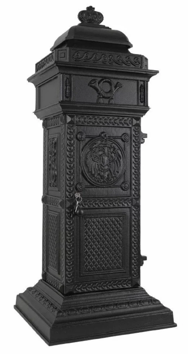 Jugendstil Standbriefkasten Schwarz 50 x 43 x H. 120 cm - Säulenbriefkasten im englischen Stil - Antik Stil Briefkasten - Nostalgischer Postkasten