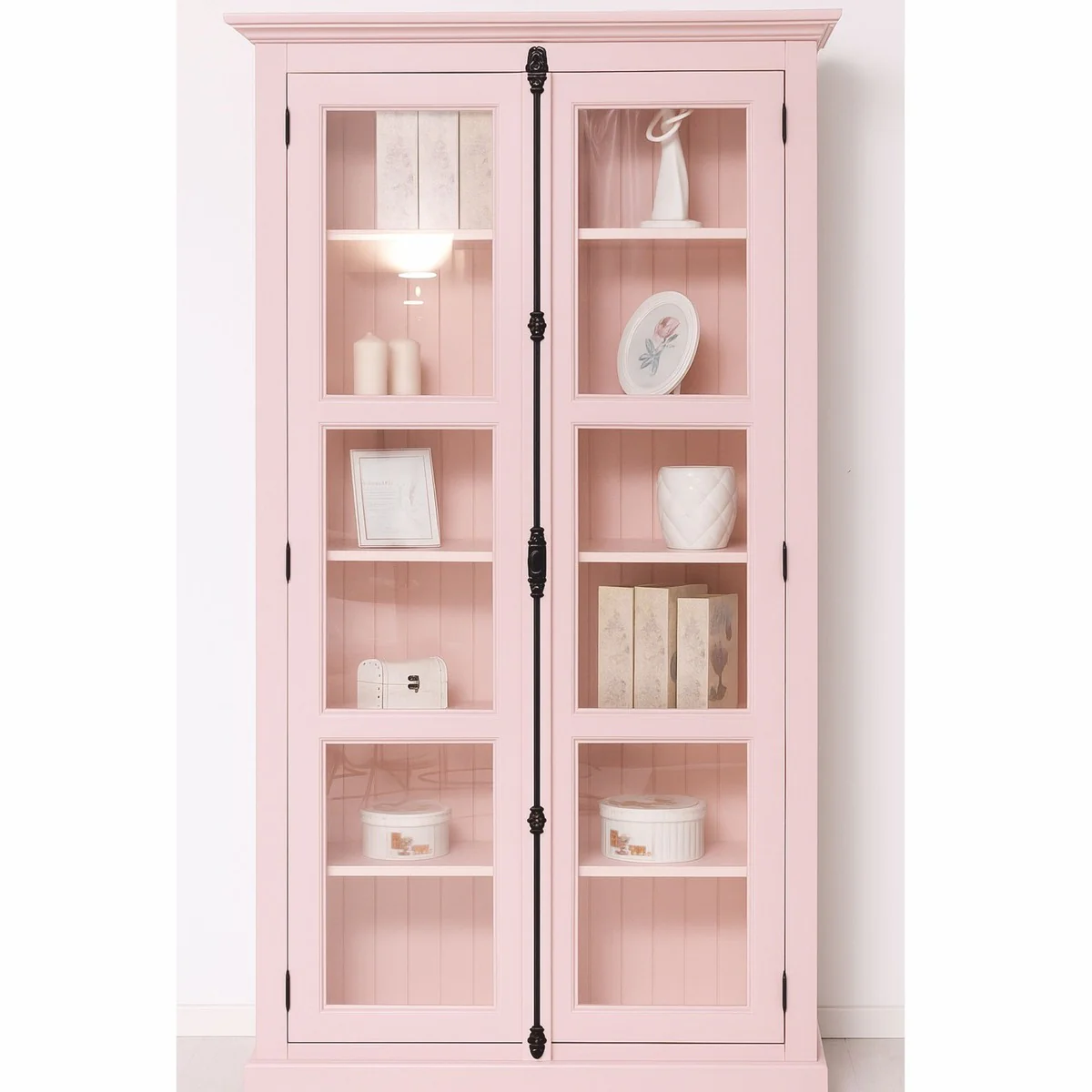 Landhausstil Vitrine mit 2 Glastüren Rosa H. 210 cm - Landhausstil Möbel