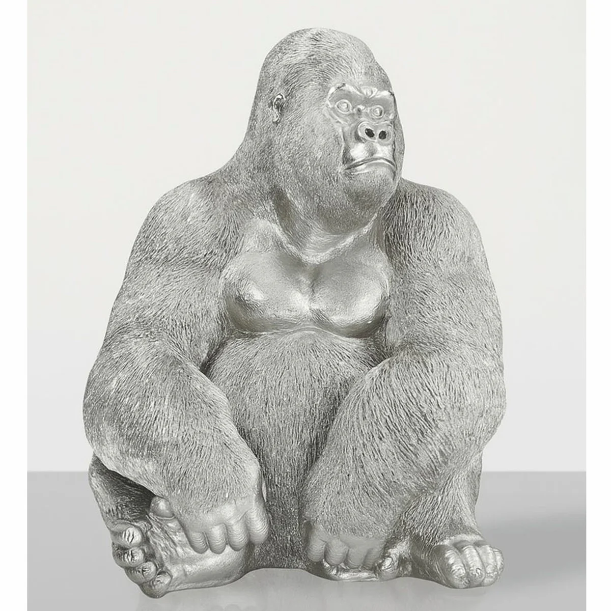 Deko Skulptur Gorilla Affe Silber H. 75 cm - Große Deko Figur