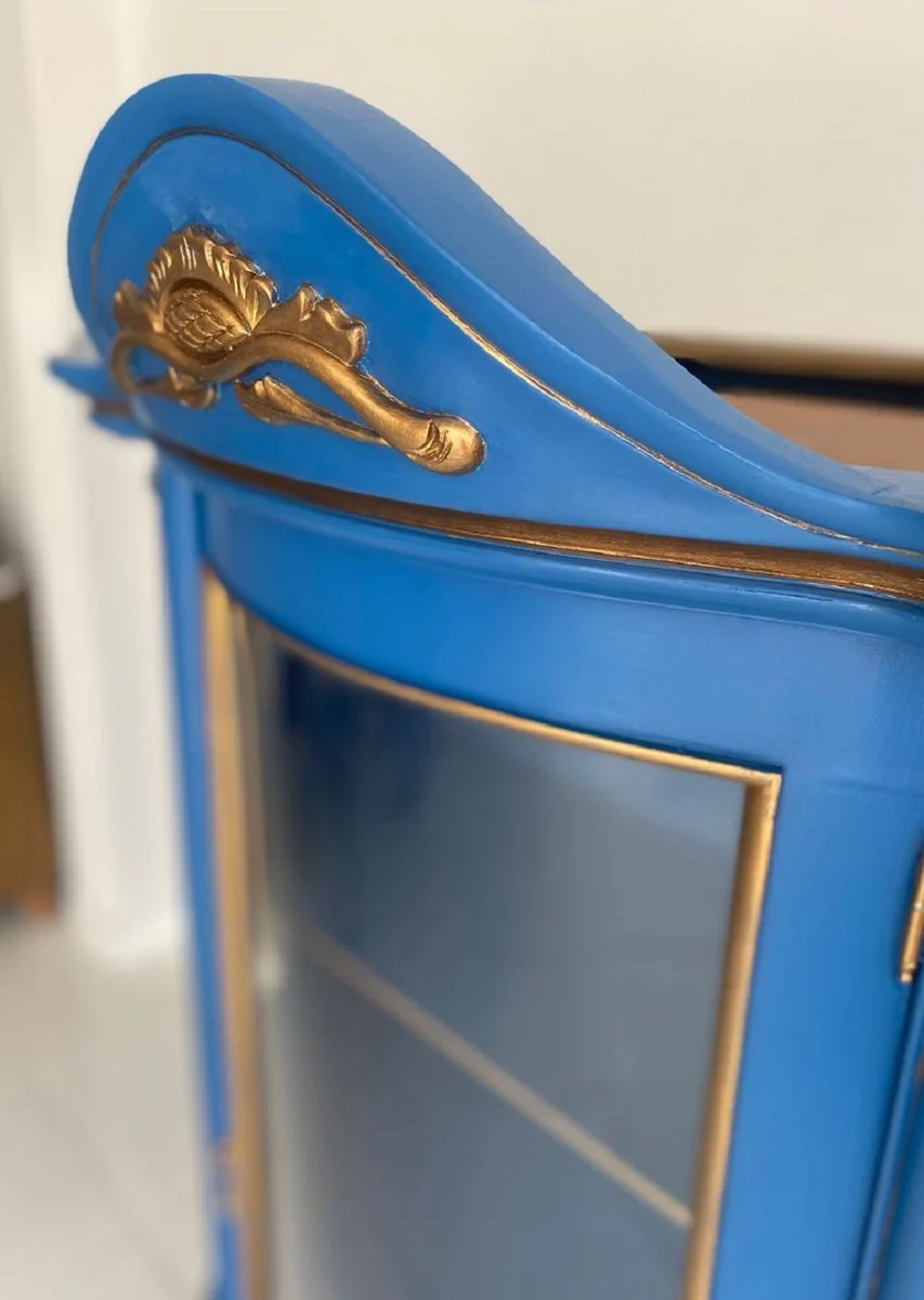 Luxus Barock Vitrine Blau / Gold - Barockstil Vitrinenschrank mit Glastür - Luxus Esszimmer Möbel im Barockstil - Barock Esszimmer Möbel - Edel & Prunkvoll