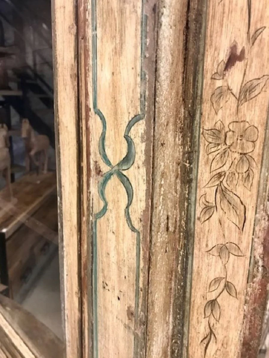 Landhausstil Eckschrank Vintage Handbemalt 95 x 65 x H. 200 cm - Massivholz Schrank mit 2 Türen - Küchenschrank - Landhausstil Möbel Schrank Ecke