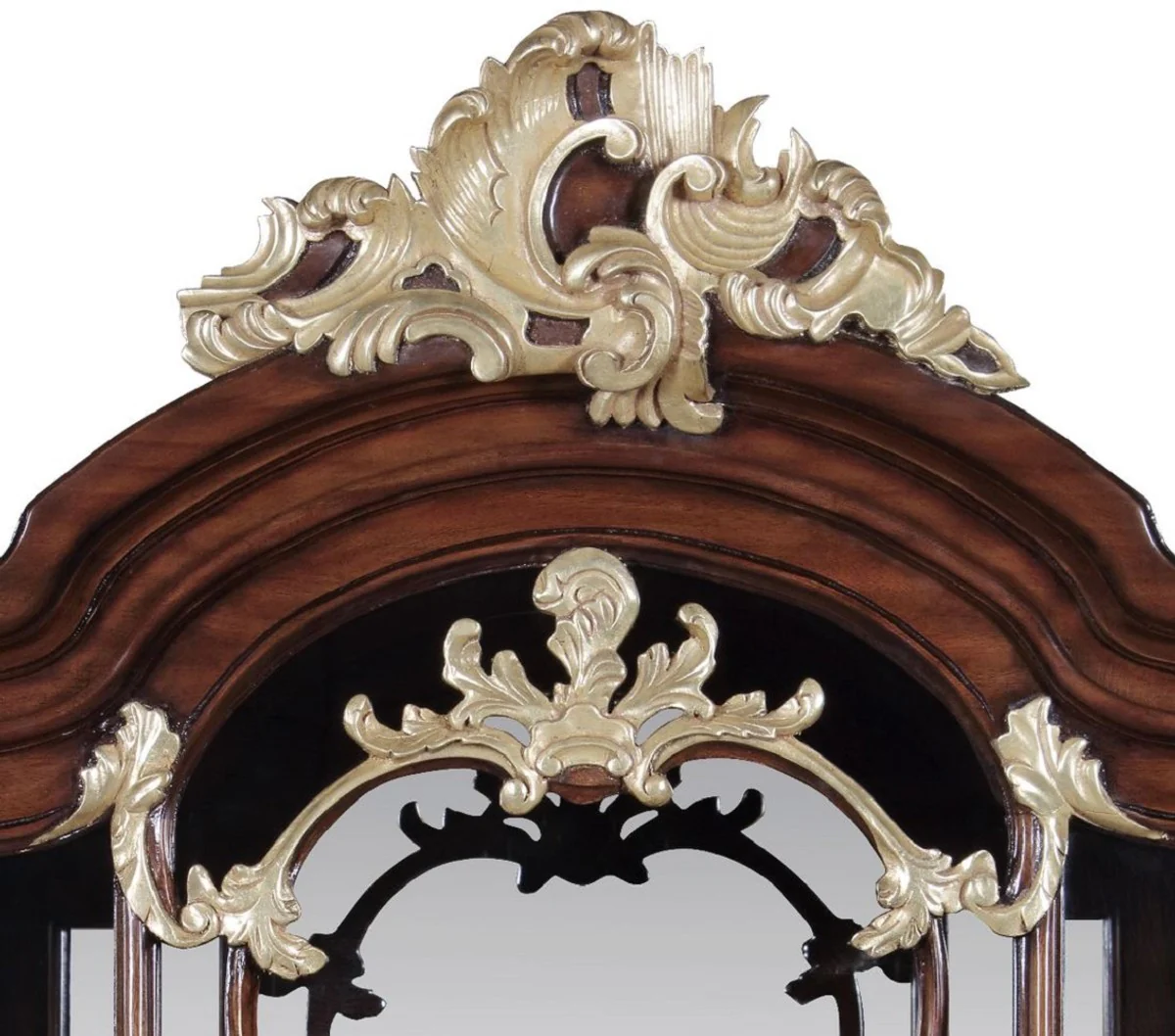 Luxus Barock Vitrine Braun / Gold 79 x 42 x H. 207 cm - Prunkvoller Massivholz Vitrinenschrank mit LED Beleuchtung - Barock Möbel