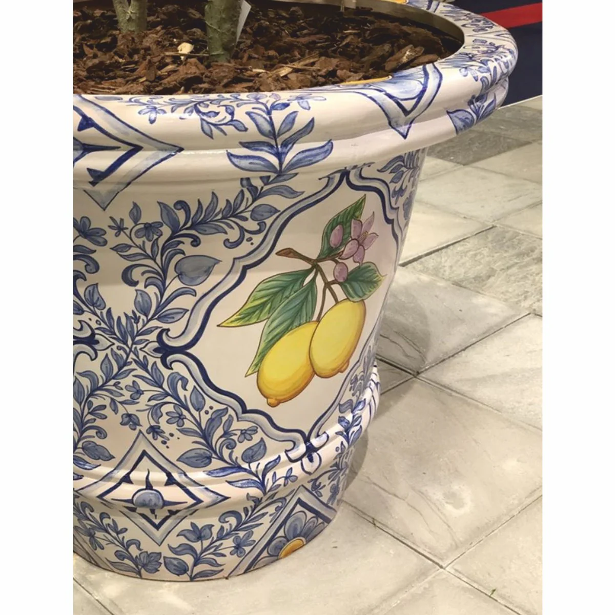 Luxus Blumentopf Blau / Weiß / Bunt Ø 80 x H. 63 cm - Garten Deko