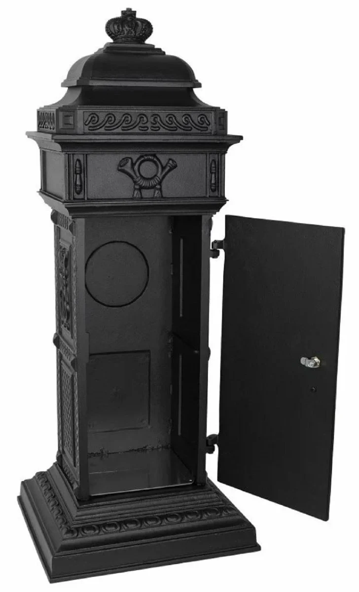 Jugendstil Standbriefkasten Schwarz 50 x 43 x H. 120 cm - Säulenbriefkasten im englischen Stil - Antik Stil Briefkasten - Nostalgischer Postkasten
