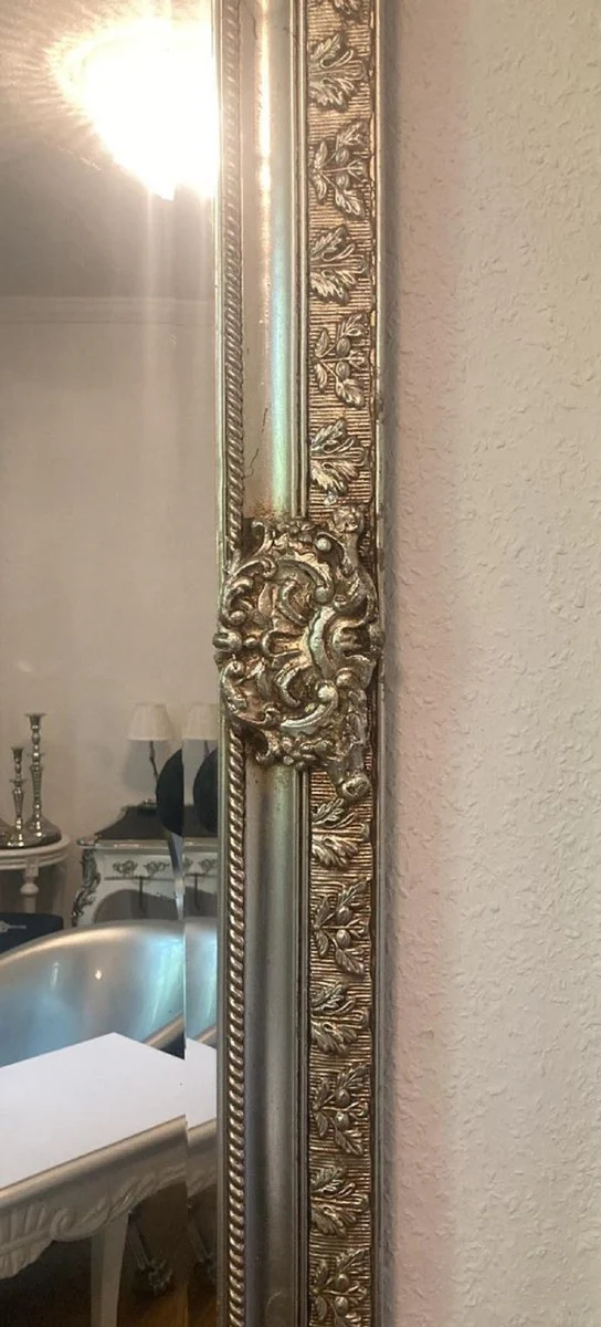 Barock Spiegel Silber - Rechteckiger Wandspiegel im Barockstil - Handgefertigter Barock Garderoben Spiegel - Prunkvolle Barock Möbel - Barock Interior
