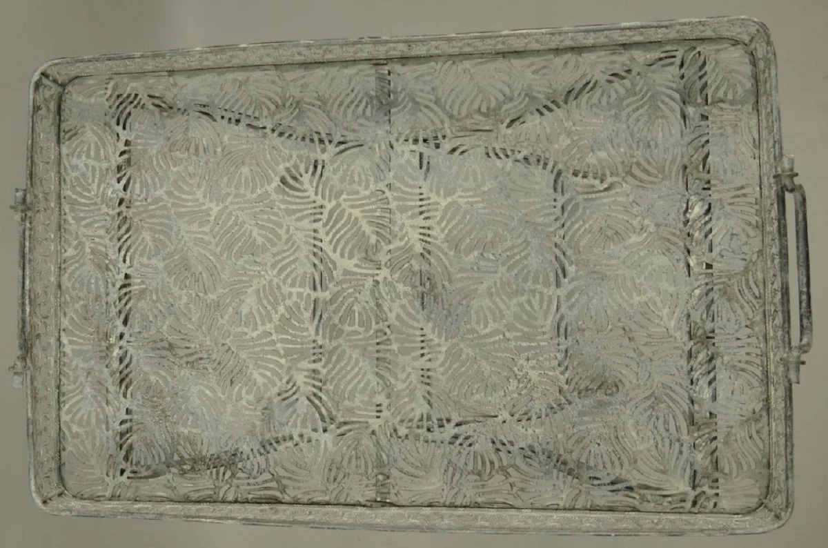 Jugendstil Gartentisch Antik Grau 60 x 40 x H. 70 cm - Klappbarer Metall Tisch mit Tragegriffen - Garten & Terassen Möbel