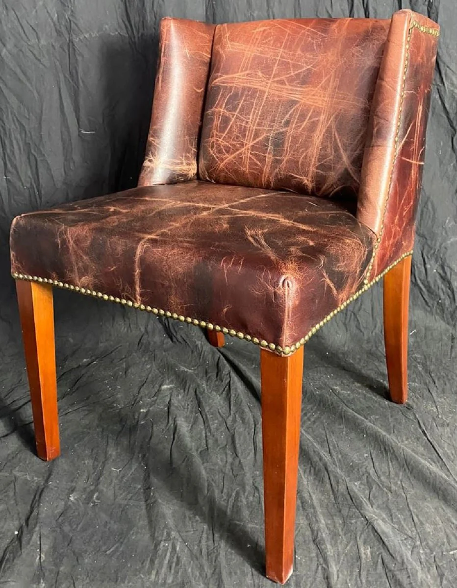 Luxus Leder Esszimmer Stuhl Set Vintage Dunkelbraun / Braun 56 x 52 x H. 81 cm - Echtleder Küchen Stühle 6er Set - Esszimmer Möbel - Leder Möbel - Luxus Möbel - Luxus Einrichtung