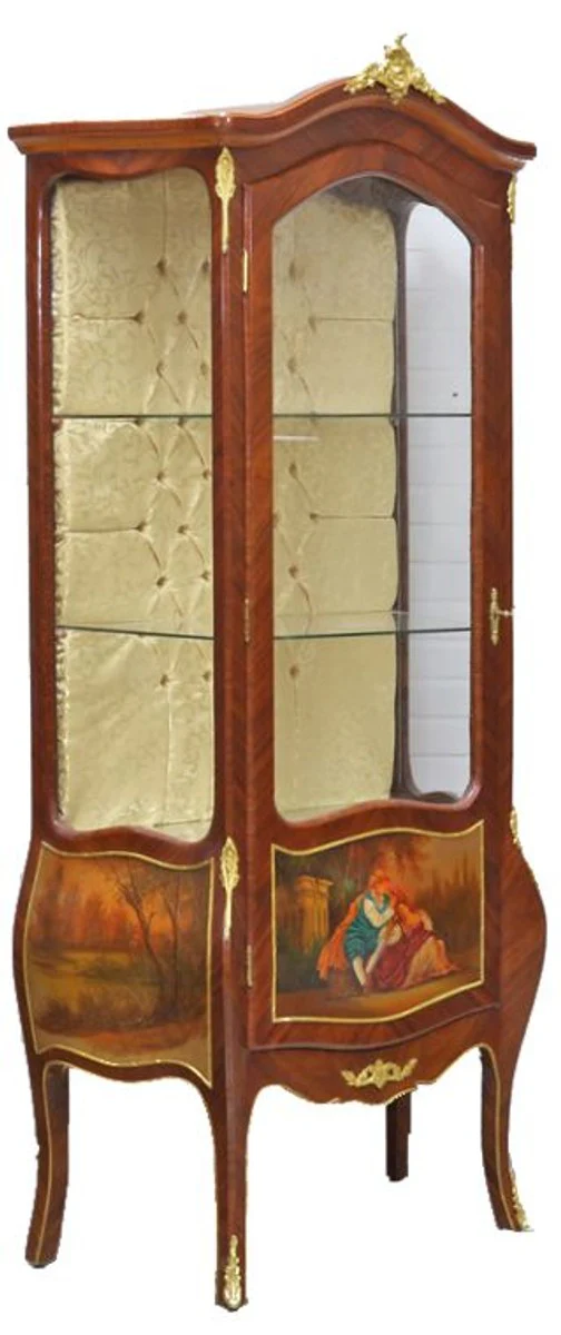 Barock Vitrine Model Mahagoni Braun / Gold H 190 cm, B 85 cm - Vitrinenschrank - Wohnzimmerschrank