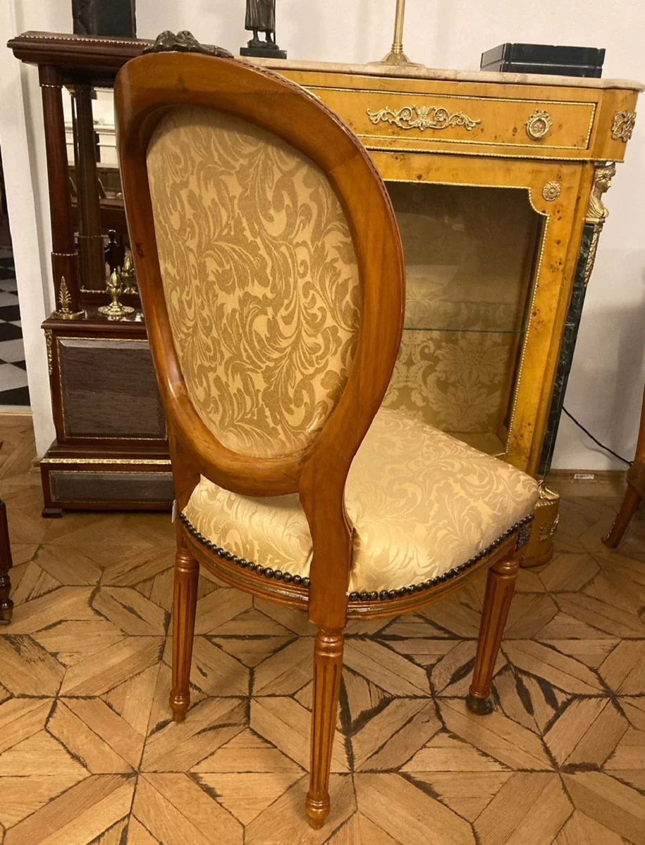 Luxus Barock Esszimmer Stuhl Gold Muster / Braun / Antik Messing - Handgefertigter Massivholz Stuhl mit Löwenfüßen - Barockstil Küchenstuhl - Barock Esszimmer Möbel - Edel & Prunkvoll