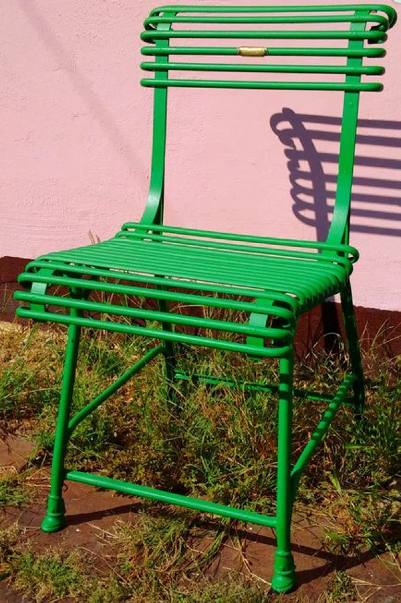 Jugendstil Gartenstuhl Grün 44 x 50 cm - Handgefertigter Schmiedeeisen Stuhl - Nostalgische Garten & Terrassen Möbel