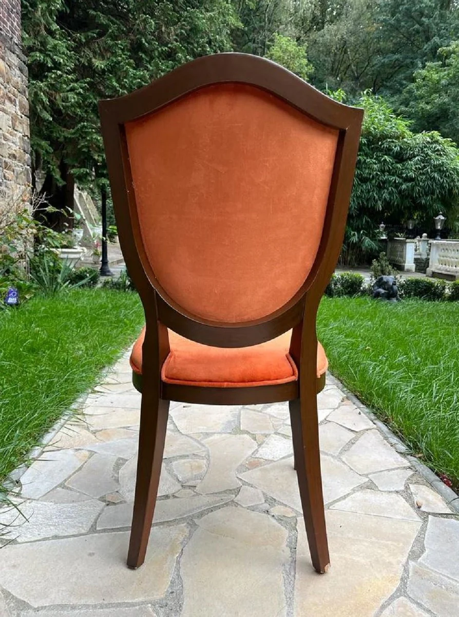 Luxus Art Deco Samt Esszimmer Stuhl Orange / Braun - Art Deco Massivholz Stuhl - Art Deco Esszimmer Möbel - Art Deco Möbel - Art Deco Einrichtung - Luxus Möbel im Art Deco Stil