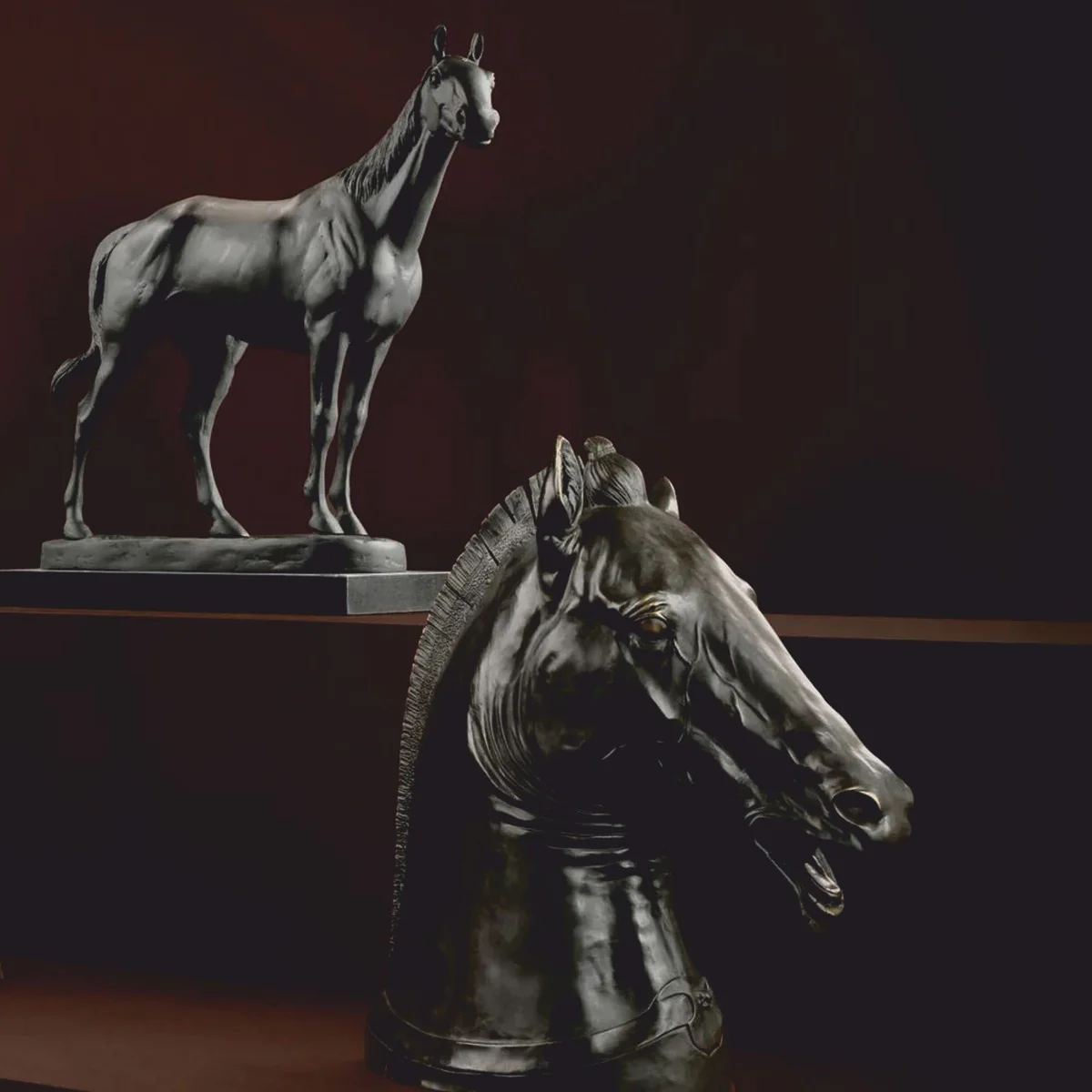 Luxus Deko Skulptur Pferd Antik Bronze / Schwarz 58 cm - Deko Figur