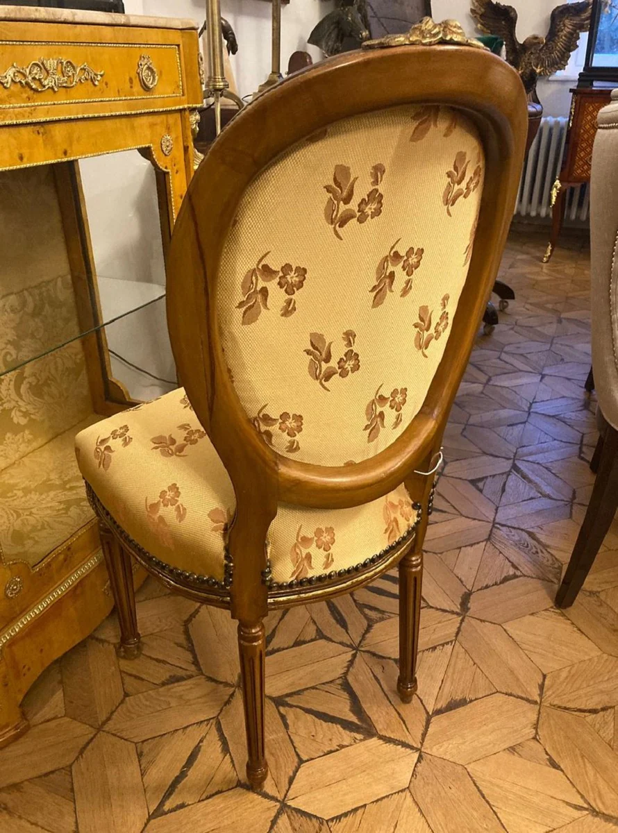 Luxus Barock Esszimmer Stuhl Gold Muster / Braun / Antik Messing - Handgefertigter Massivholz Stuhl mit Löwenfüßen - Barockstil Küchenstuhl - Esszimmer Möbel im Barockstil