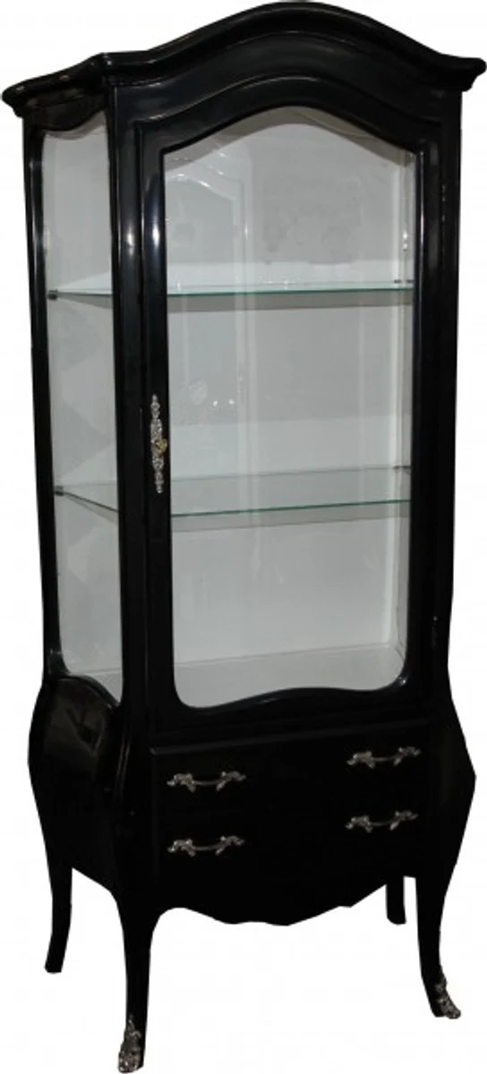 Barock Vitrine in Schwarz/Weiss mit silbernen Griffen - Vitrinenschrank - Wohnzimmerschrank