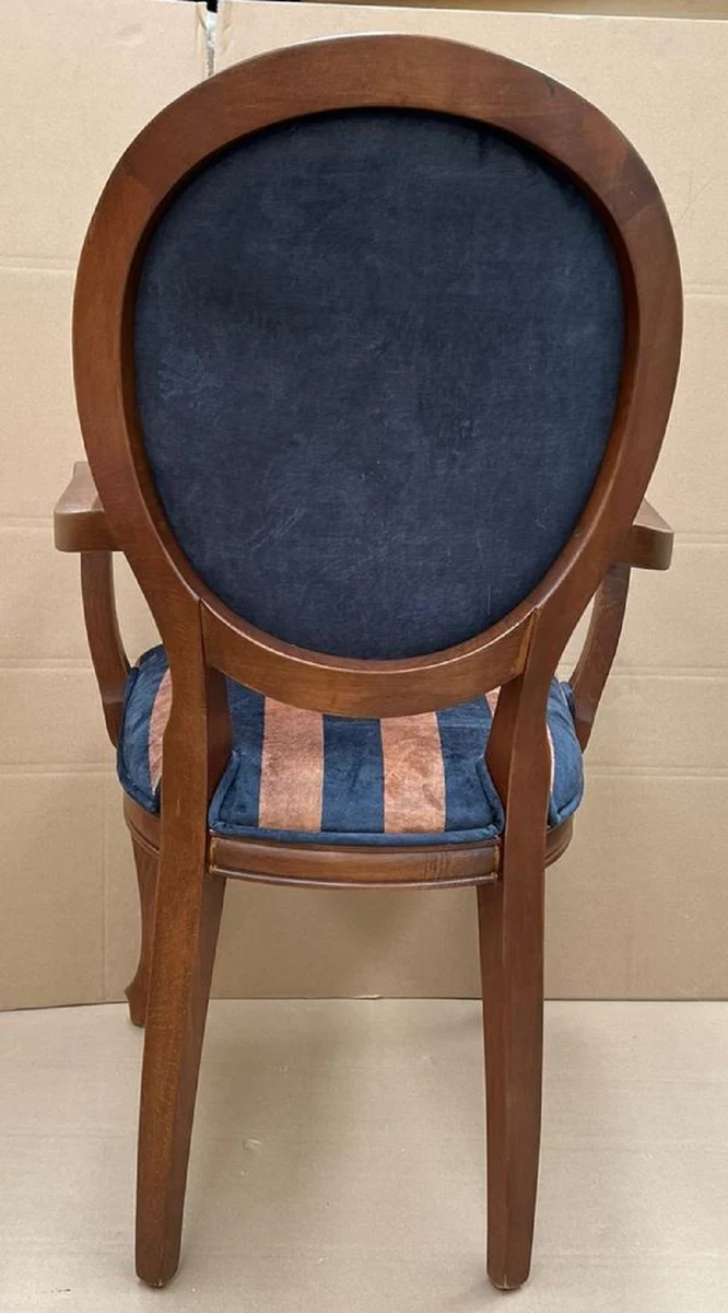 Luxus Barock Esszimmer Stuhl Schwarz / Braun - Handgefertigter Antik Stil Stuhl mit Armlehnen und edlem Samtstoff - Esszimmer Möbel im Barockstil