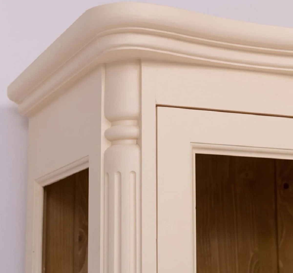 Landhausstil Vitrine Creme / Braun 112 x 49 x H. 190 cm - Massivholz Schrank mit 2 Glastüren - Massivholz Möbel - Landhausstil Möbel - Landhausstil Einrichtung