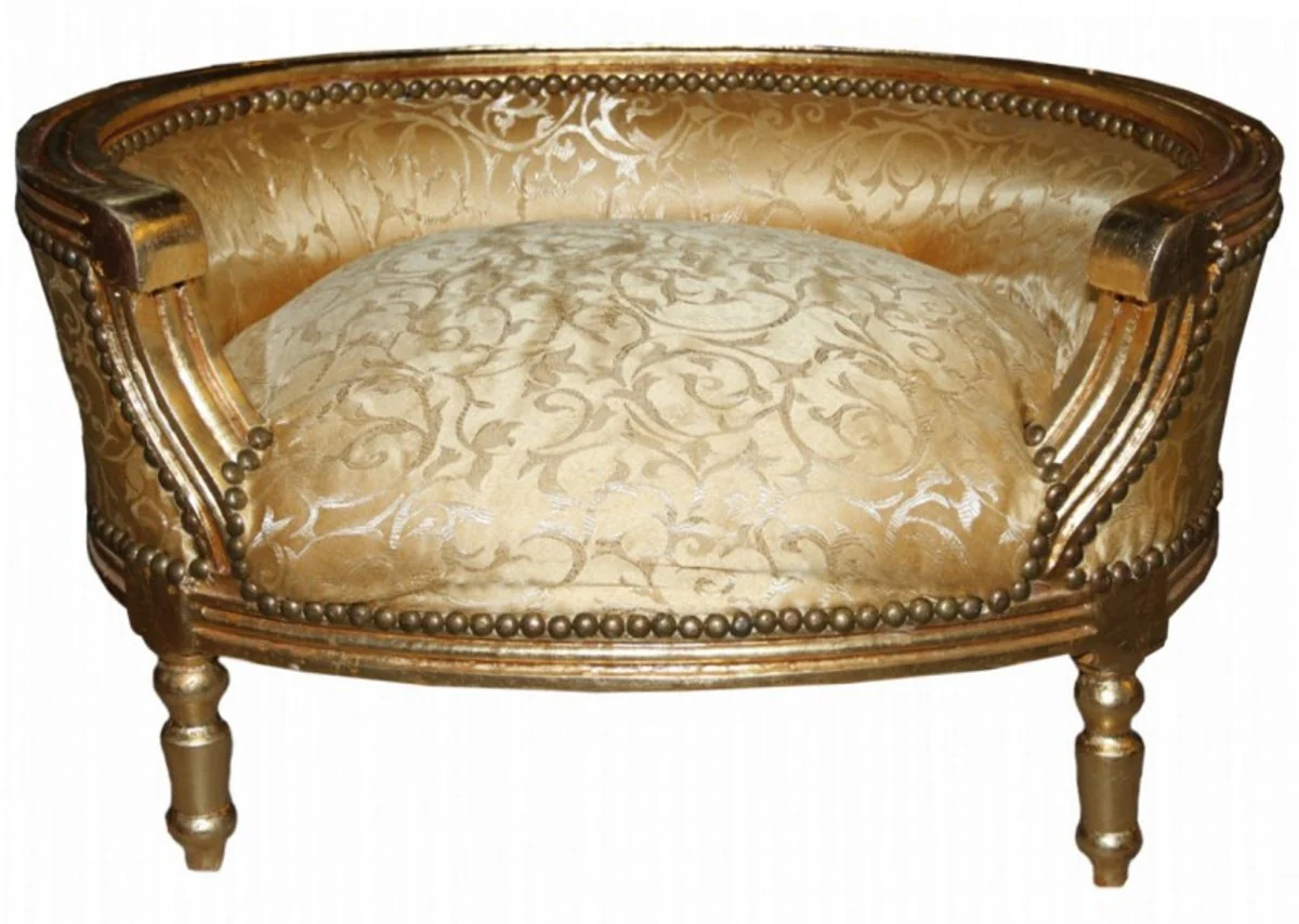 Barock Hunde & Katzen Sofa Gold Muster / Gold - Hundesessel Sitz Hundebett Katzenbett Hund Katze Möbel