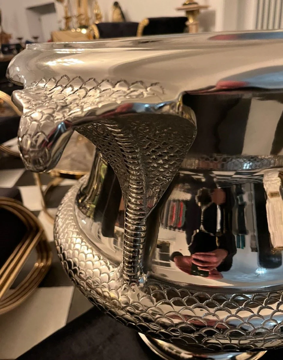 Luxus Vase Cobra Schlangen Silber 59 x 47 x H. 45 cm - Prunkvolle Messing Blumenvase - Deko Vase - Deko Accessoires - Luxus Accessoires - Luxus Interior