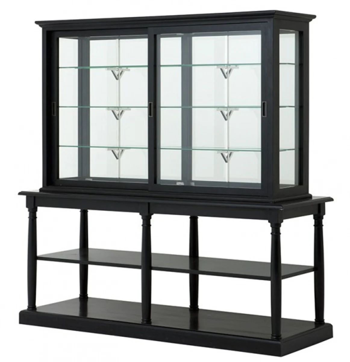 Luxus Glas Vitrinen Schrank Schwarz Massivholz London Wohnzimmer Schrank Barock Jugendstil Rokoko Vitrine Ladeneinrichtung