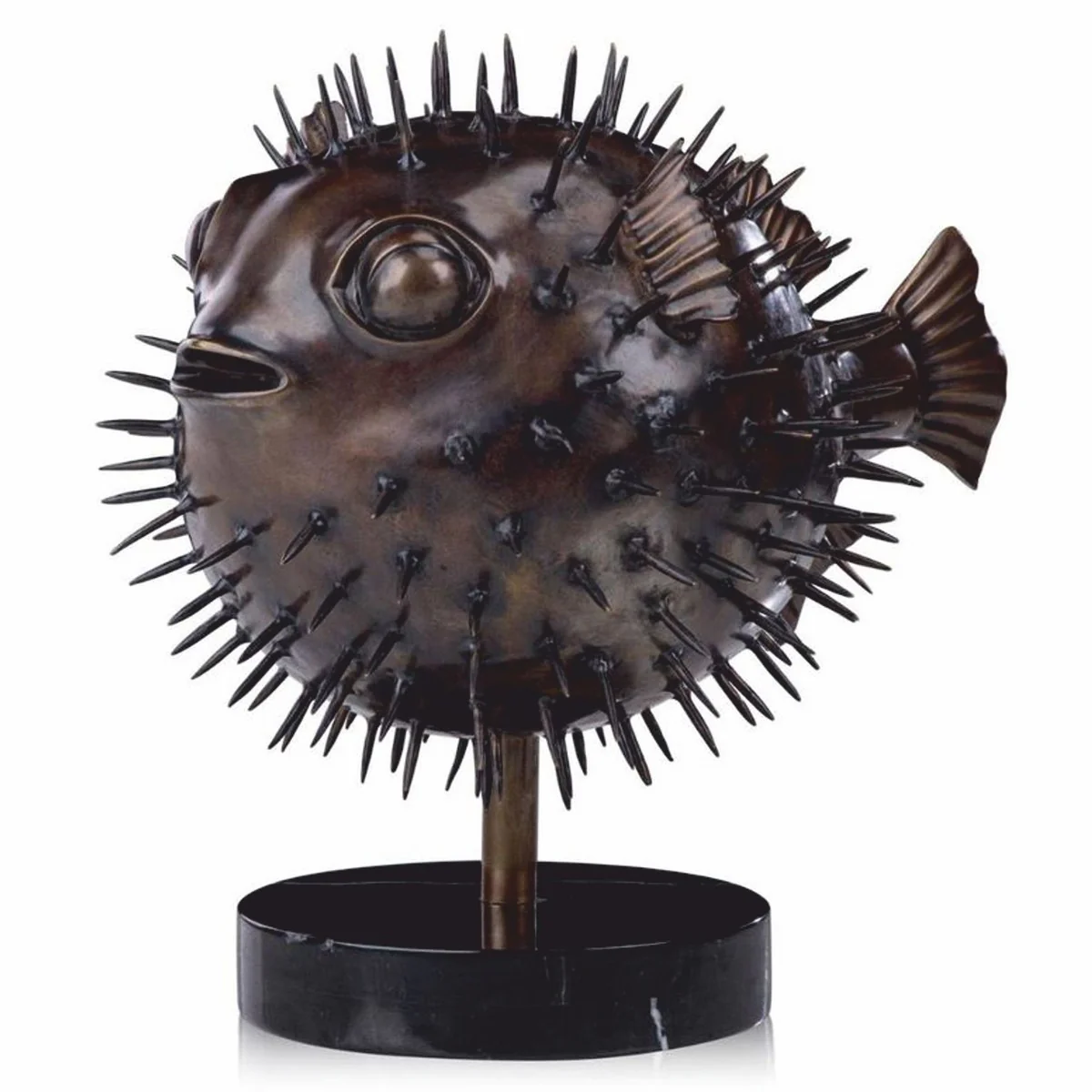 Luxus Bronze Figur Kugelfisch 36 cm - Deko Skulptur mit Marmorsockel