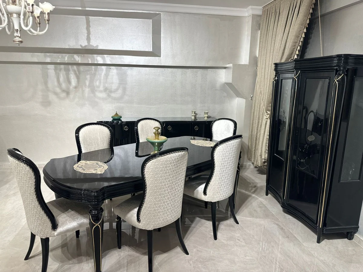 Luxus Barock Vitrine mit 2 Glastüren Schwarz / Gold - Barock Esszimmer Möbel