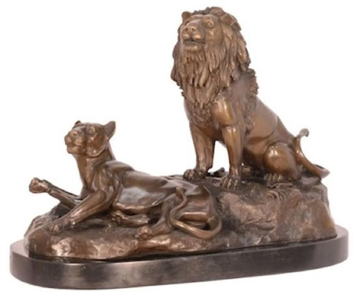 Luxus Bronze Deko Skulptur Löwe & Löwin Bronzefarben H. 29 cm - Deko Bronzefigur - Dekofigur - Deko Accessoires - Luxus Kollektion