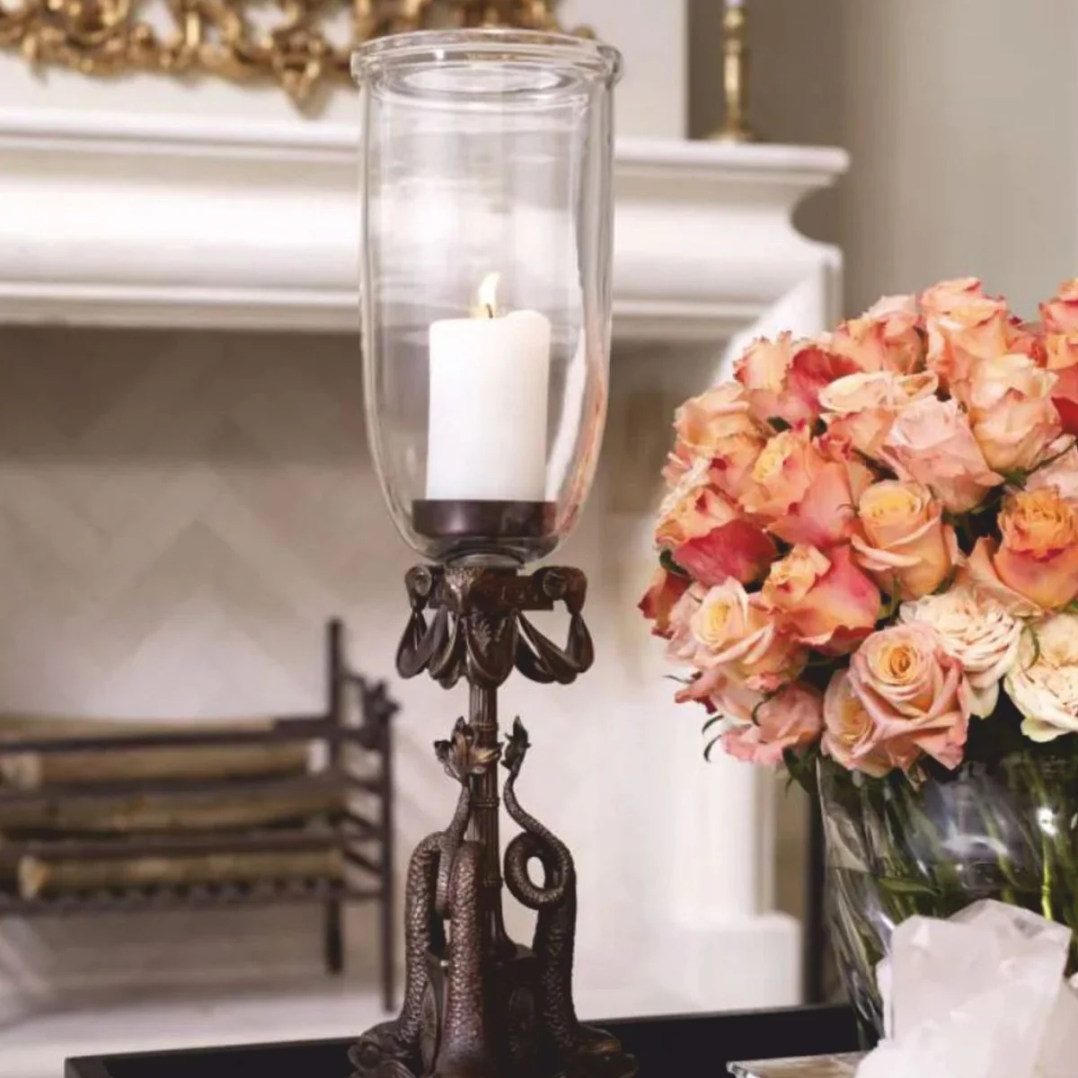 Luxus Barock Kerzenleuchter Bronze H. 68 cm - Barock Deko Accessoires