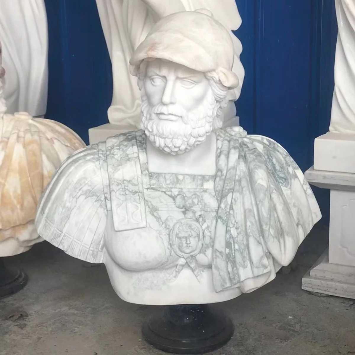 Luxus Antik Stil Marmor Büste Römer Weiß / Grün / Schwarz - Garten Deko