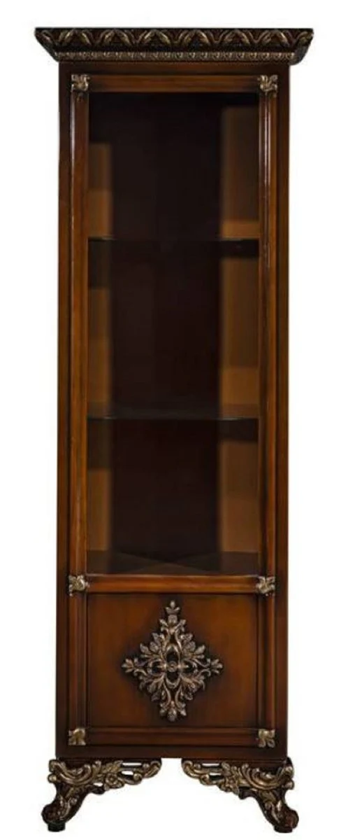Luxus Barock Vitrine Braun / Gold - Handgefertigter Massivholz Vitrinenschrank - Barock Wohnzimmer Möbel