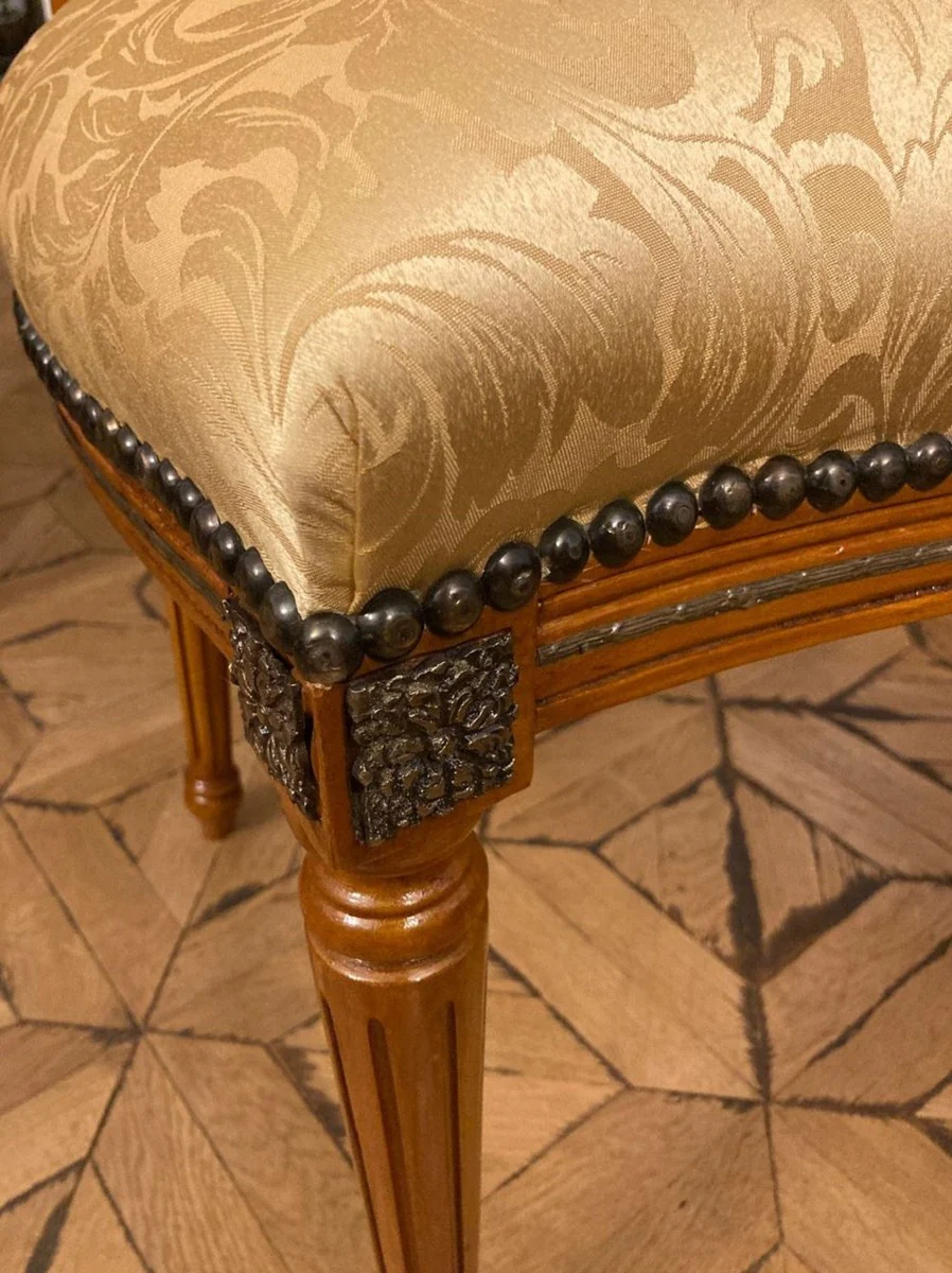 Luxus Barock Esszimmer Stuhl Gold Muster / Braun / Antik Messing - Handgefertigter Massivholz Stuhl mit Löwenfüßen - Barockstil Küchenstuhl - Barock Esszimmer Möbel - Edel & Prunkvoll