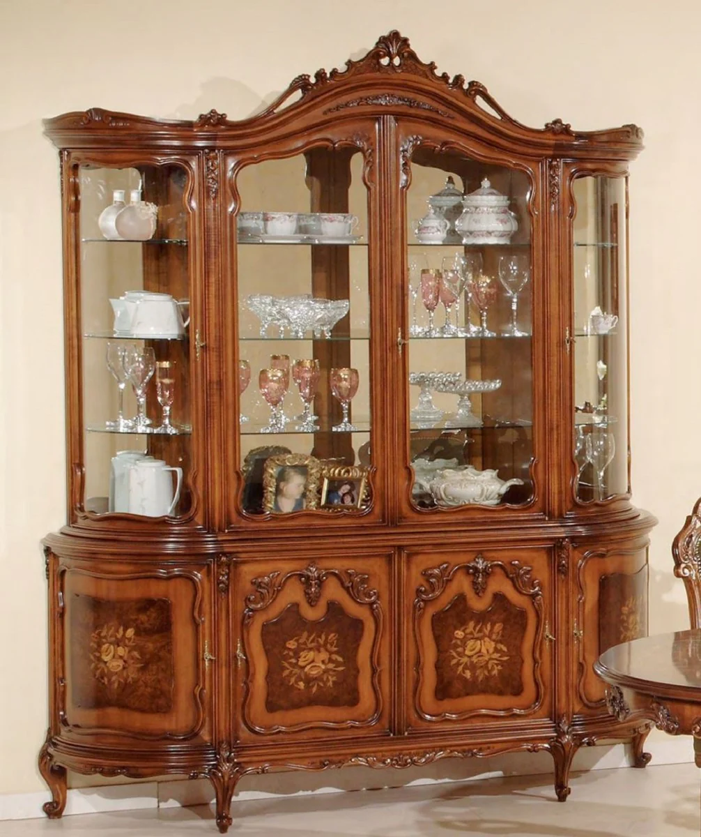 Luxus Barock Vitrine Braun - Handgefertigter italienischer Barockstil Vitrinenschrank mit 8 Türen - Barockstil Möbel - Italienische Barock Möbel - Luxus Qualität - Made in Italy