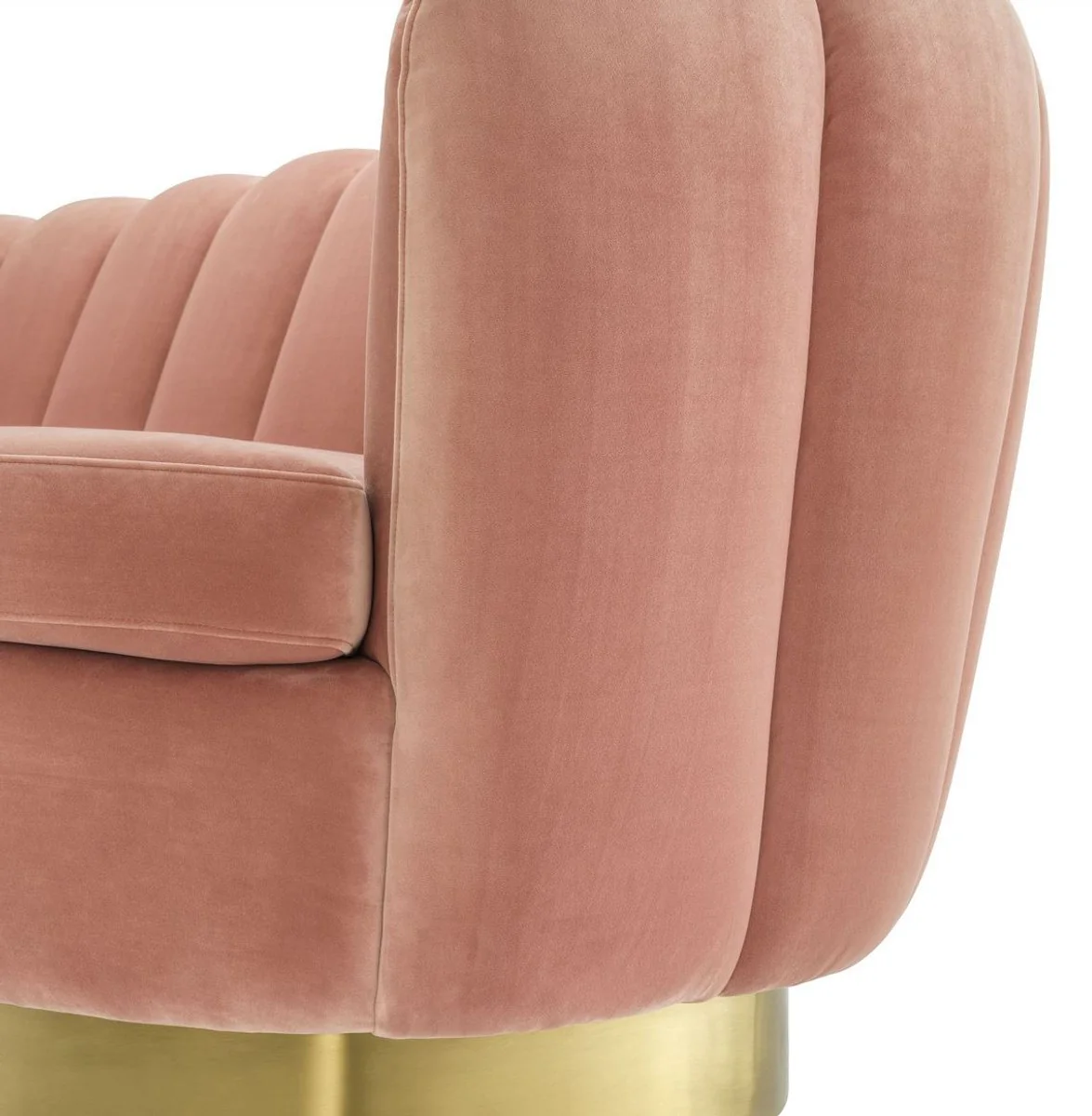 Luxus Samt Sofa Hautfarben / Messing 225 x 90 x H. 80 cm - Wohnzimmer Sofa - Hotel Sofa - Luxus Möbel - Luxus Qualität