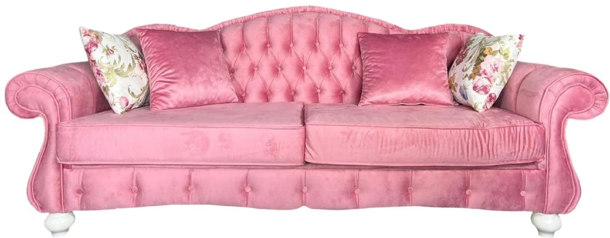 Luxus Barock Sofa Rosa / Weiß - Prunkvolles Wohnzimmer Sofa - Barock Wohnzimmer Möbel - Edel & Prunkvoll