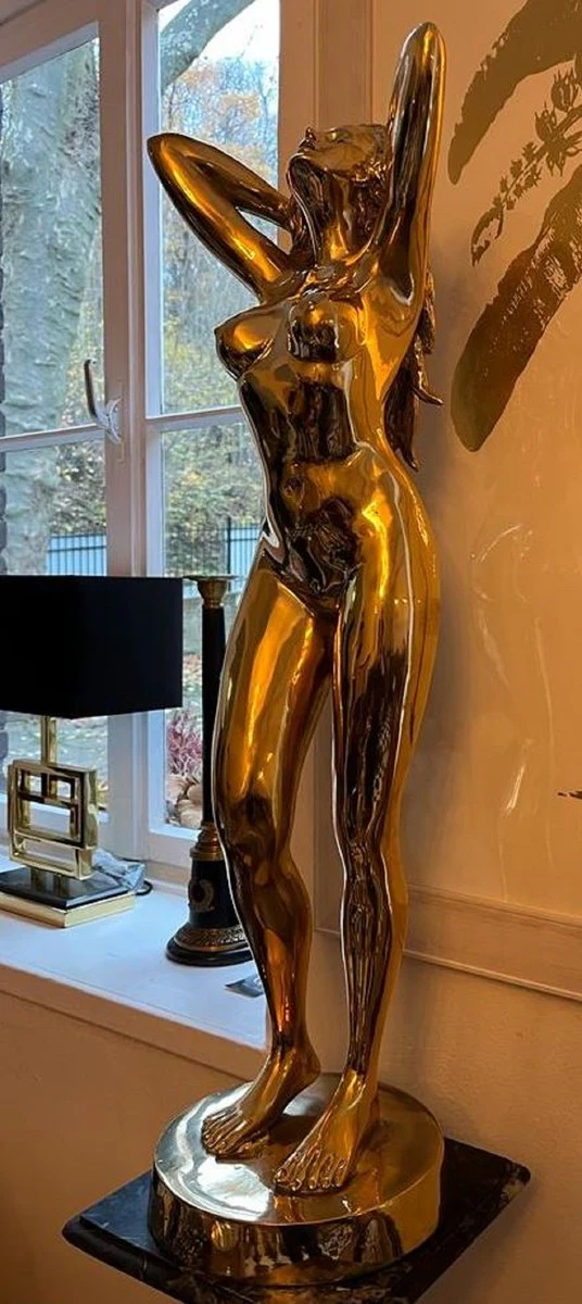 Luxus Bronze Deko Skulptur Frau Gold 40 x 30 x H. 100 cm - Große Bronze Skulptur - Große Bronze Figur - XXL Bronze Figur - XXL Bronze Skulptur - Luxus XXL Deko Accessoires