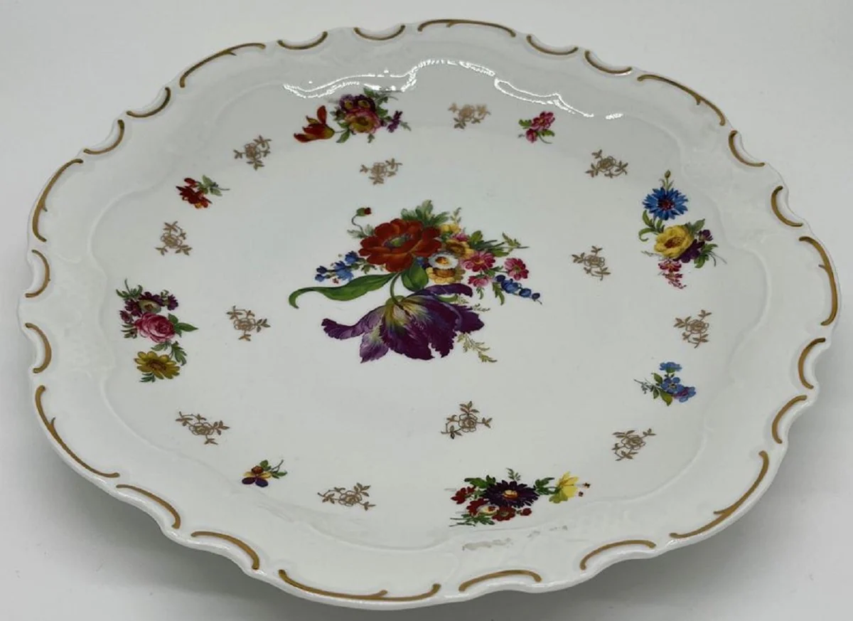 Luxus Barock Porzellan Teller Weiß / Mehrfarbig / Gold Ø 33 cm - Porzellan Essteller - Luxus Barock Porzellan Accessoires - Reichenbach Porzellan - Luxus Qualität - Made in Germany