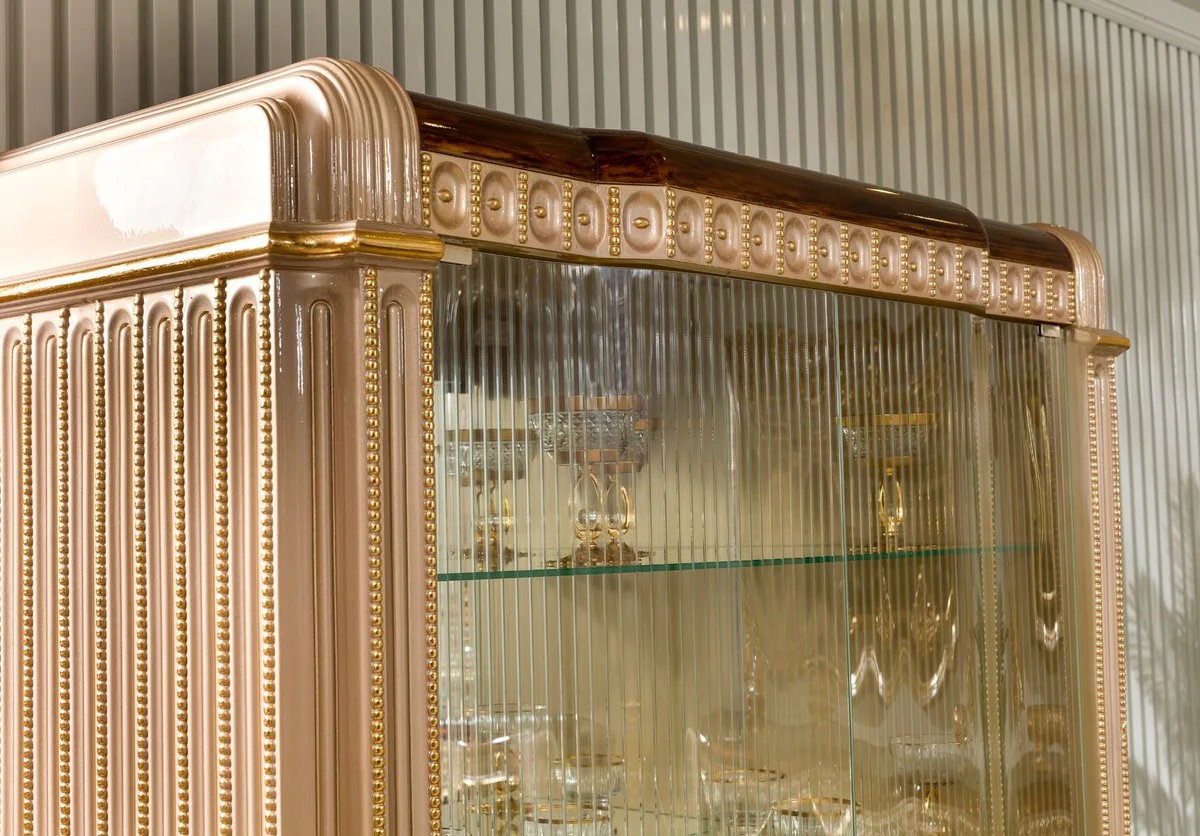 Luxus Barock Vitrine Grau / Dunkelbraun / Gold 135 x H. 187 cm - Barock Möbel