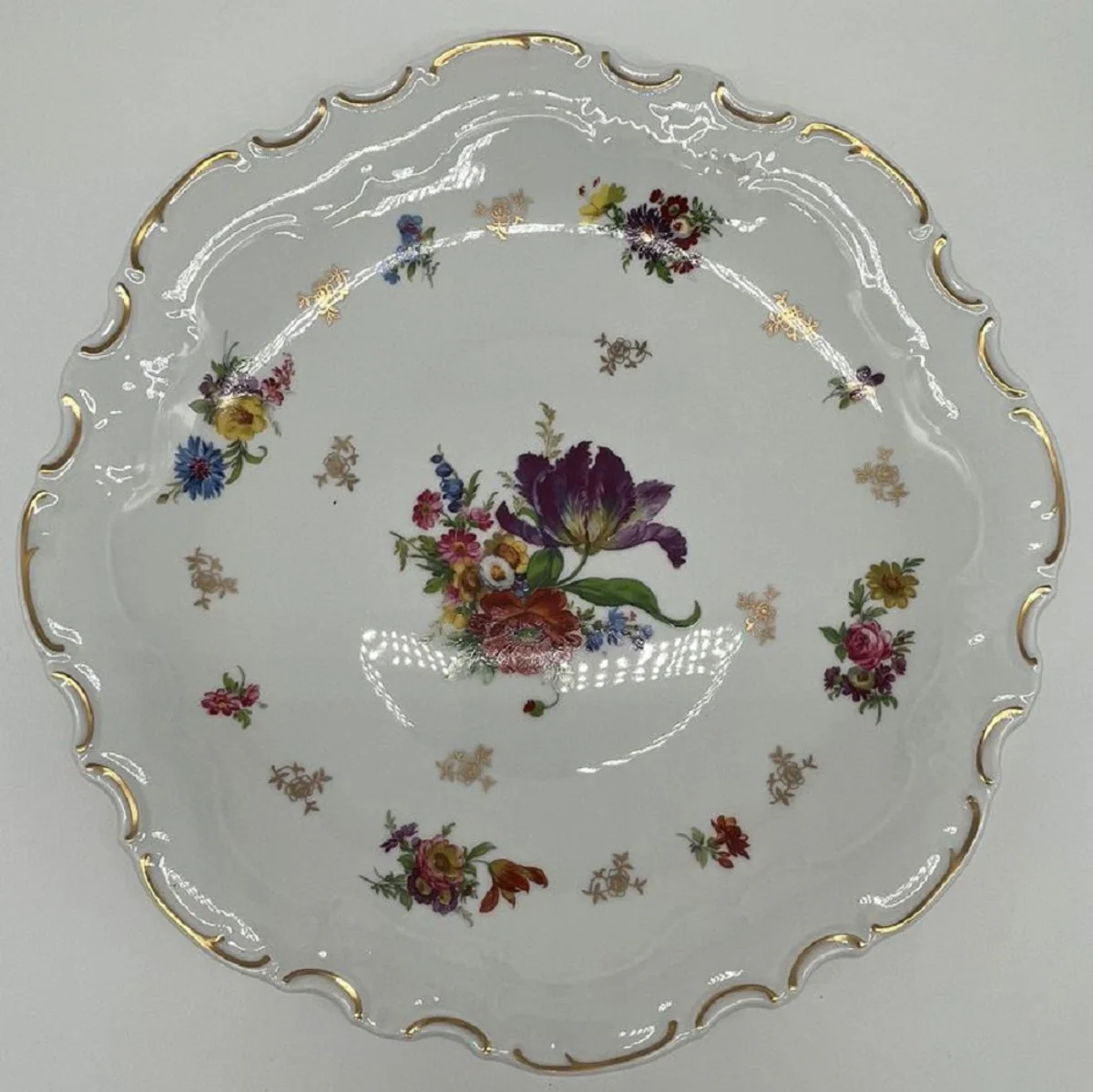 Luxus Barock Porzellan Teller Weiß / Mehrfarbig / Gold Ø 33 cm - Porzellan Essteller - Luxus Barock Porzellan Accessoires - Reichenbach Porzellan - Luxus Qualität - Made in Germany