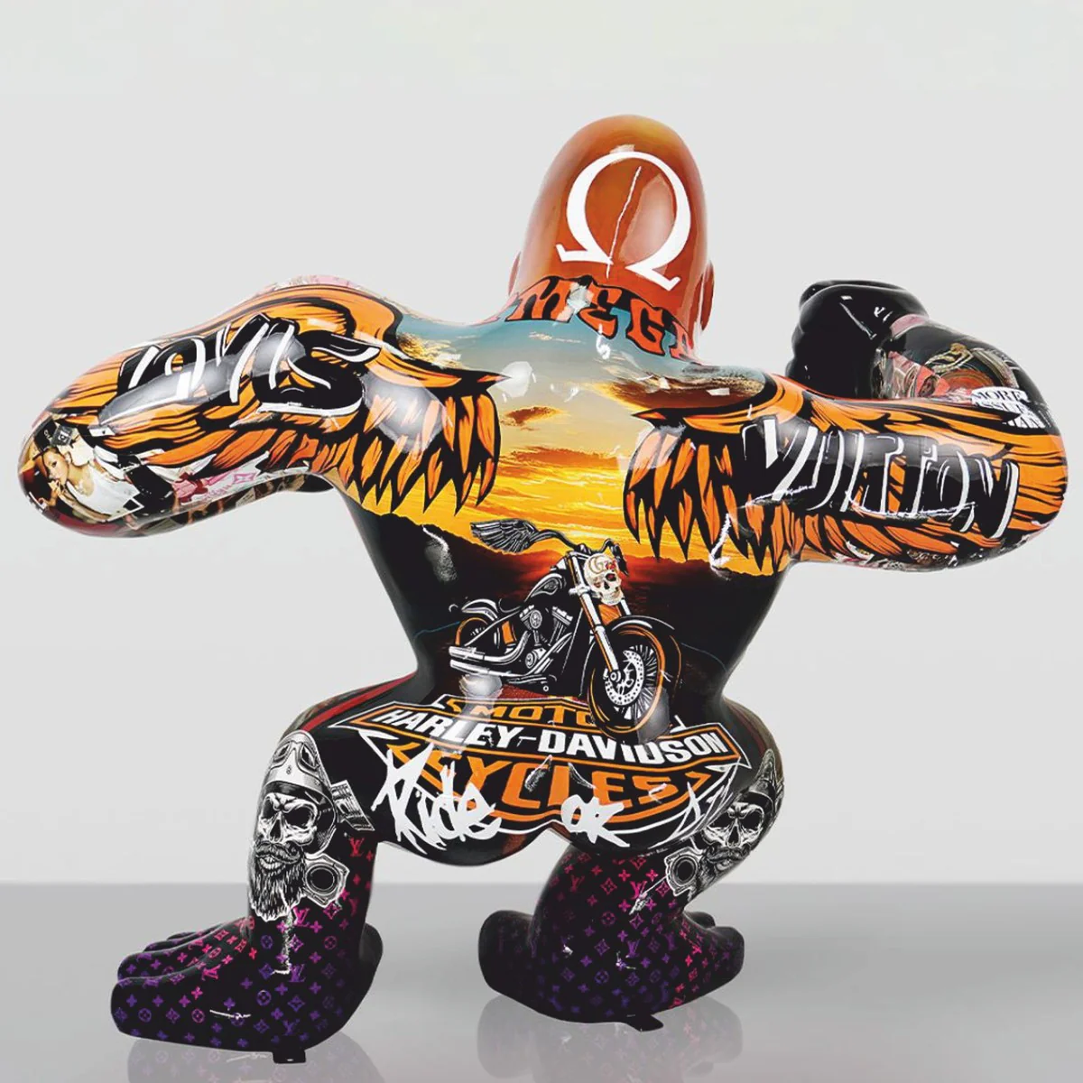 XXL Deko Skulptur Gorilla Bunt H. 110 cm - Große Deko Figur