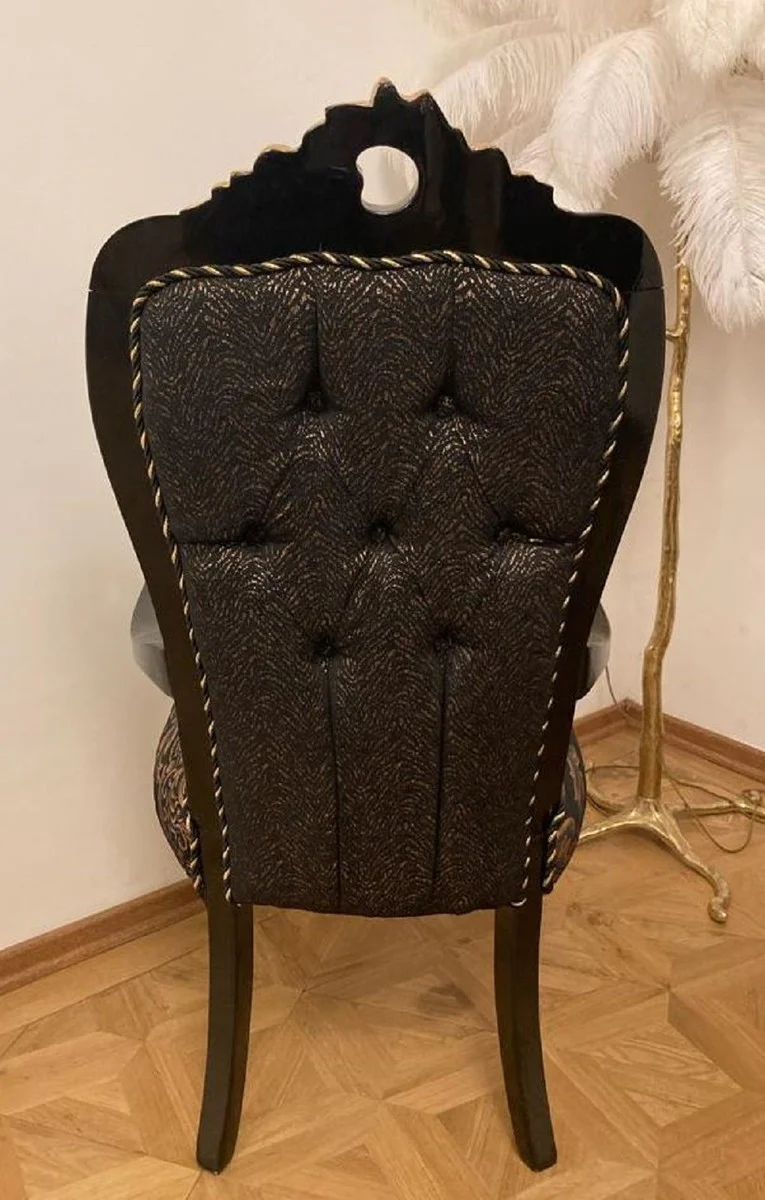Luxus Barock Esszimmer Stuhl mit elegantem Muster Schwarz / Gold - Esszimmer Möbel im Barockstil - Luxus Möbel im Barockstil - Barock Interior - Barock Möbel - Edel & Prunkvoll