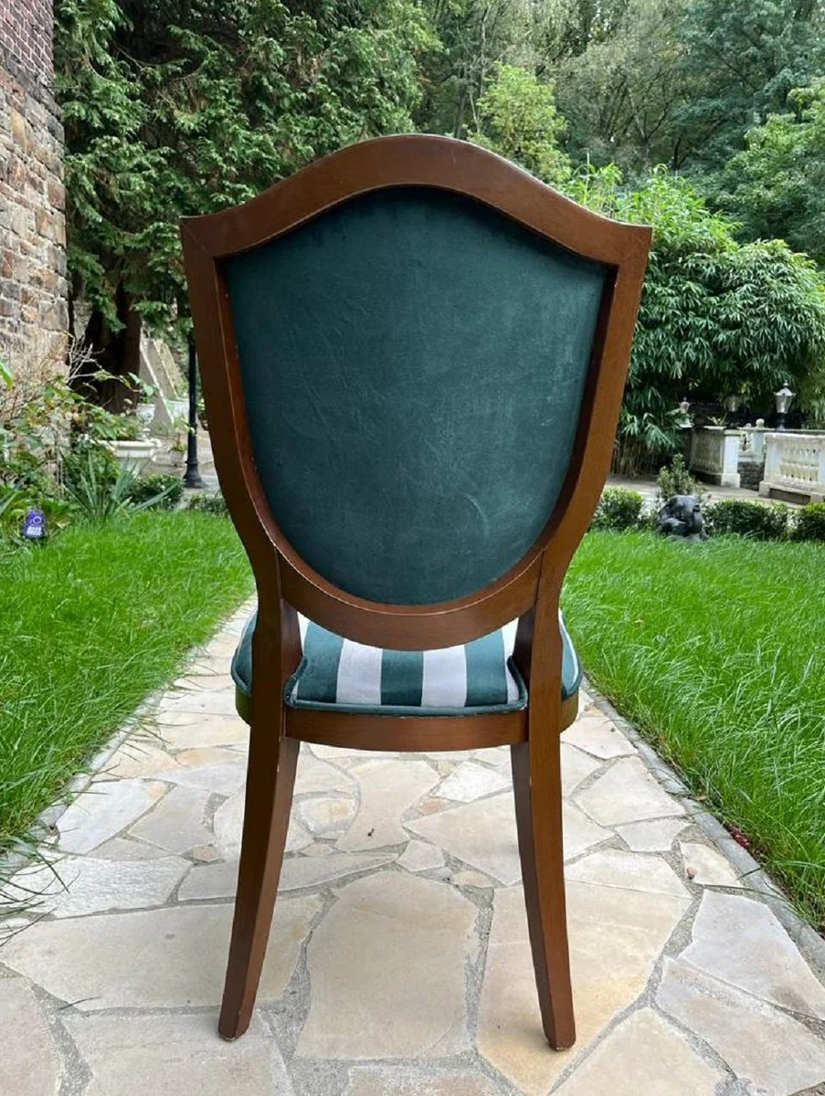 Luxus Art Deco Esszimmer Stuhl Grün / Weiß / Braun - Eleganter Massivholz Stuhl mit Streifen - Art Deco Esszimmer Möbel