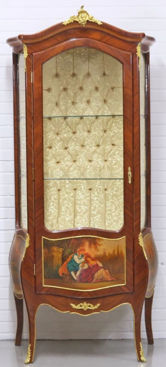 Barock Vitrinenschrank Mahagonibraun / Gold 72 x 45 x H. 184 cm - Barockstil Wohnzimmer Vitrine